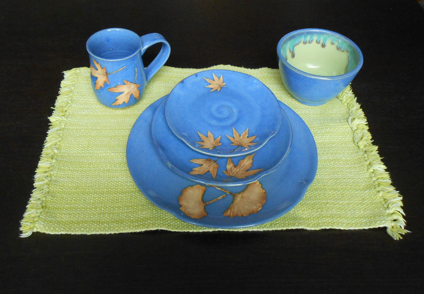 Blue Dinnerware with Leaves
